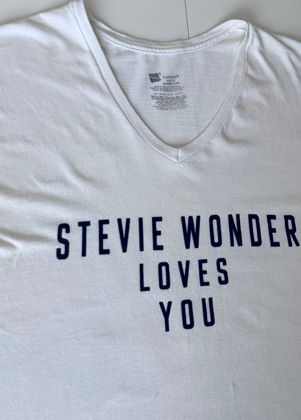 GRAY 001 — STEVIE WONDER LOVES YOU V-Neck White / M / G1