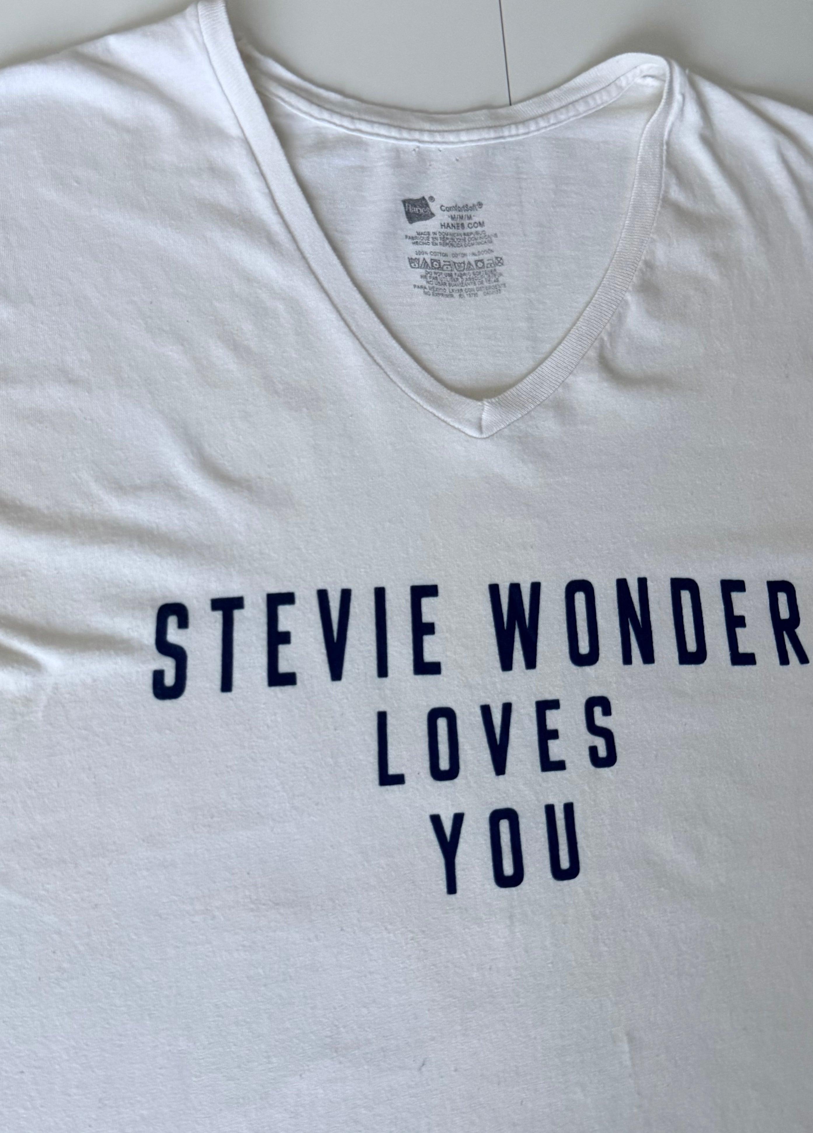 GRAY 001 — STEVIE WONDER LOVES YOU V-Neck White / M / G1
